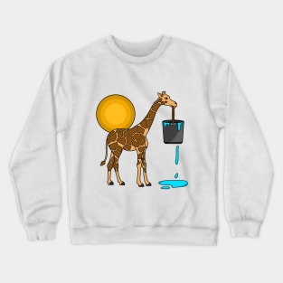 Cute giraffe with an overflowing bucket of water Crewneck Sweatshirt